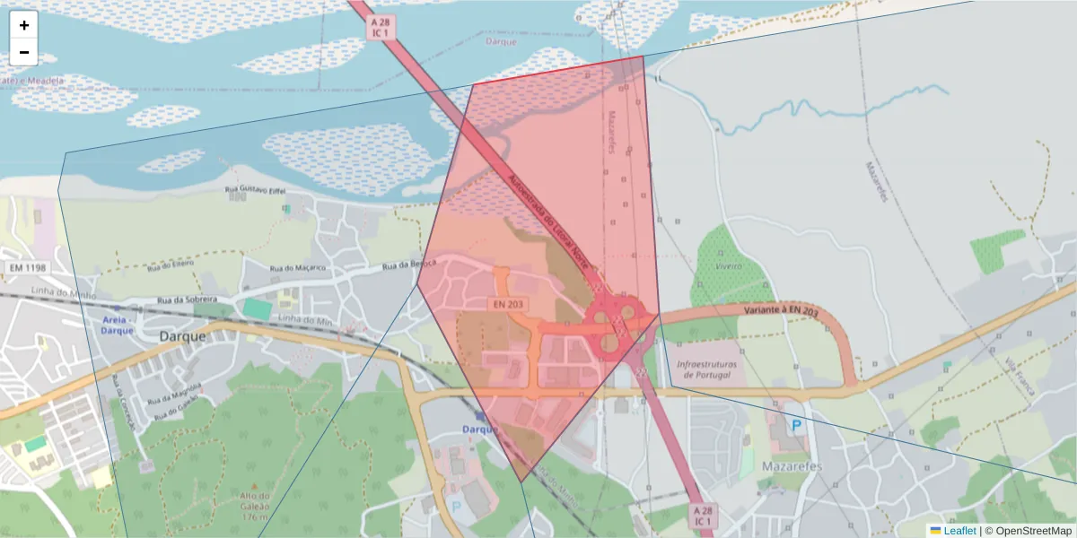Mapa detalhado do código postal 4935-238 com limites, códigos postais vizinhos e agências dos correios