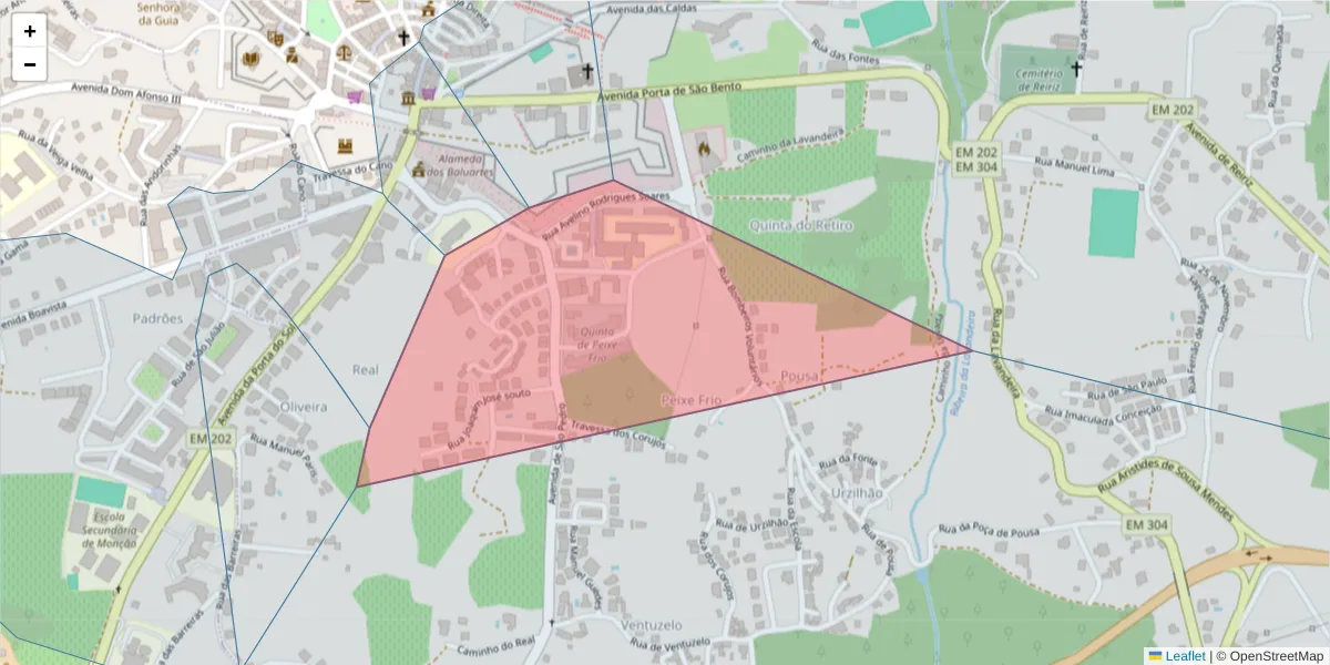 Mapa detalhado do código postal 4950-429 com limites, códigos postais vizinhos e agências dos correios