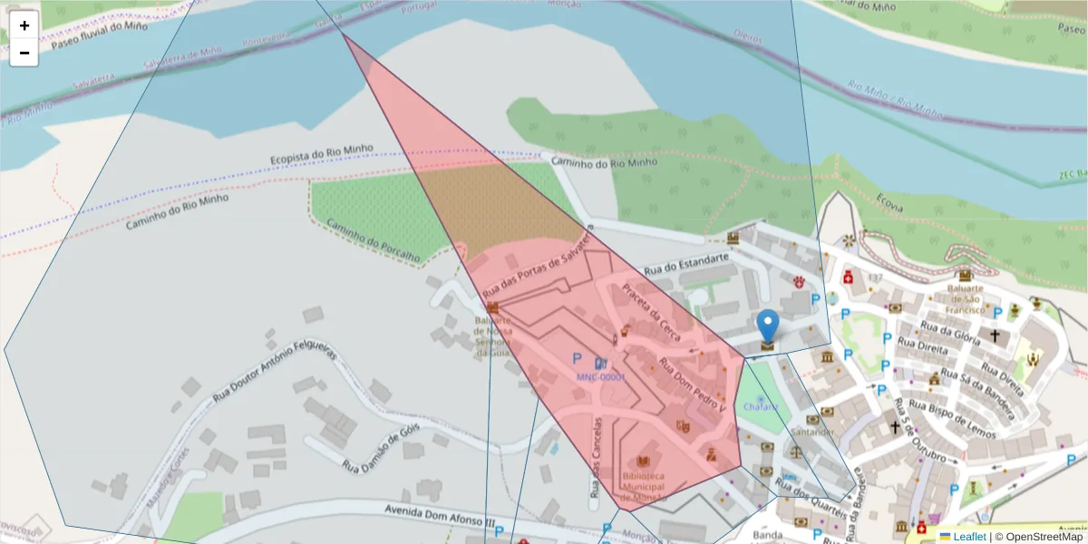 Mapa detalhado do código postal 4950-432 com limites, códigos postais vizinhos e agências dos correios