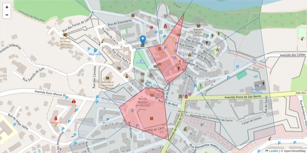 Mapa detalhado do código postal 4950-452 com limites, códigos postais vizinhos e agências dos correios