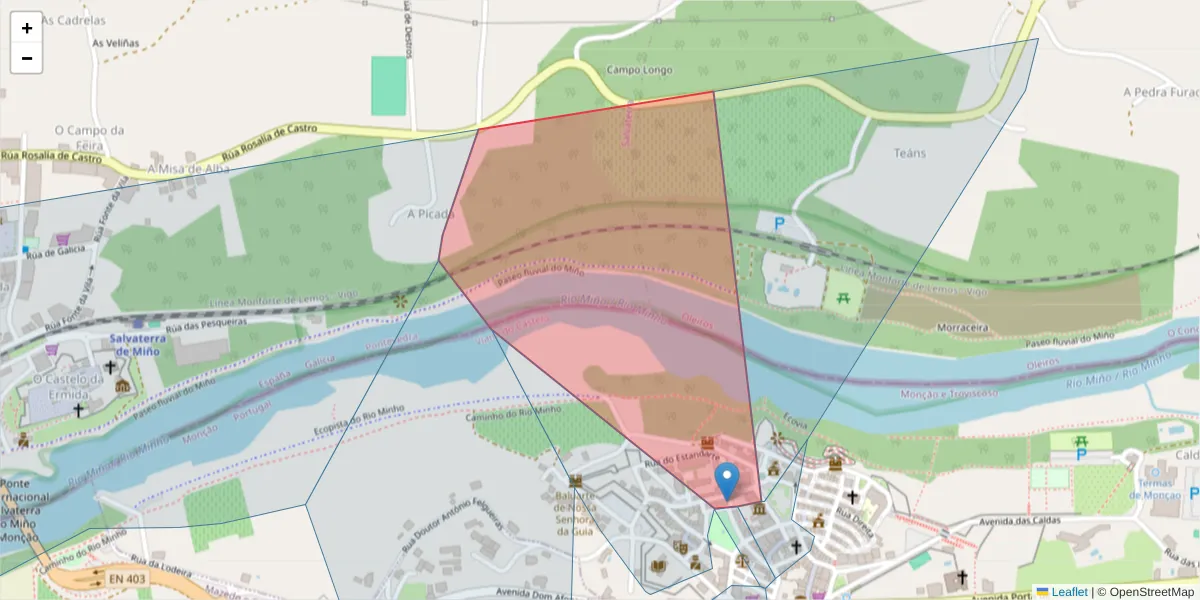 Mapa detalhado do código postal 4950-467 com limites, códigos postais vizinhos e agências dos correios