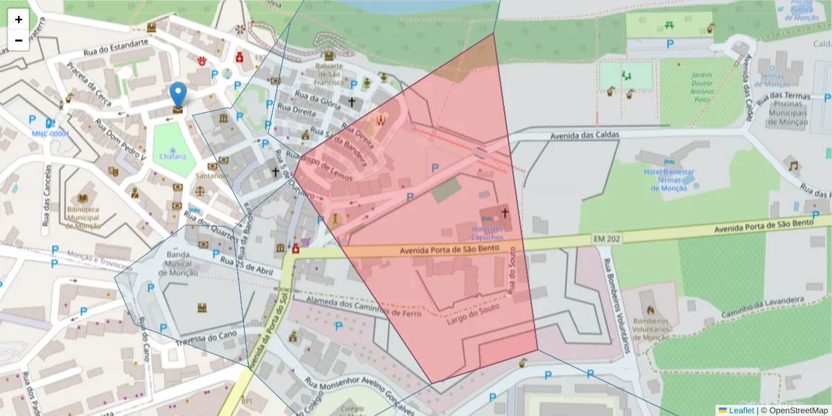 Mapa detalhado do código postal 4950-473 com limites, códigos postais vizinhos e agências dos correios