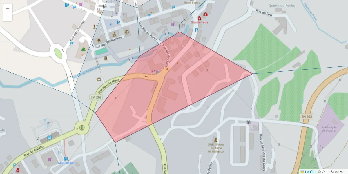 Mapa detalhado do código postal 4960-562 com limites, códigos postais vizinhos e agências dos correios