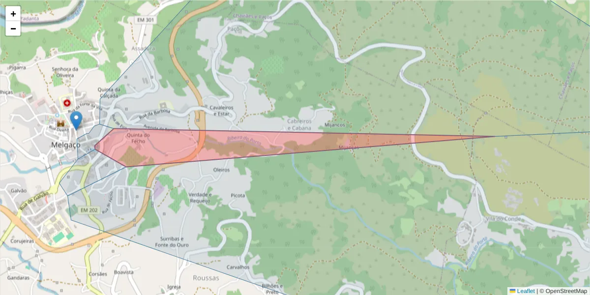 Mapa detalhado do código postal 4960-616 com limites, códigos postais vizinhos e agências dos correios