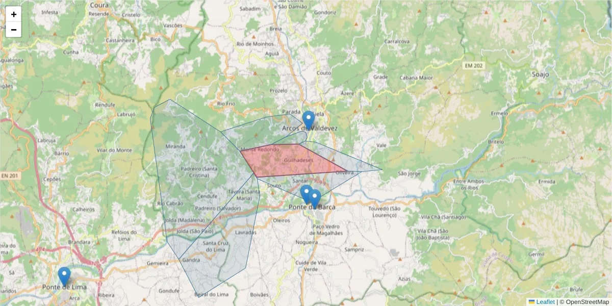 Mapa detalhado do código postal 4970-786 com limites, códigos postais vizinhos e agências dos correios