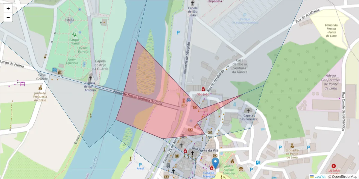 Mapa detalhado do código postal 4990-048 com limites, códigos postais vizinhos e agências dos correios