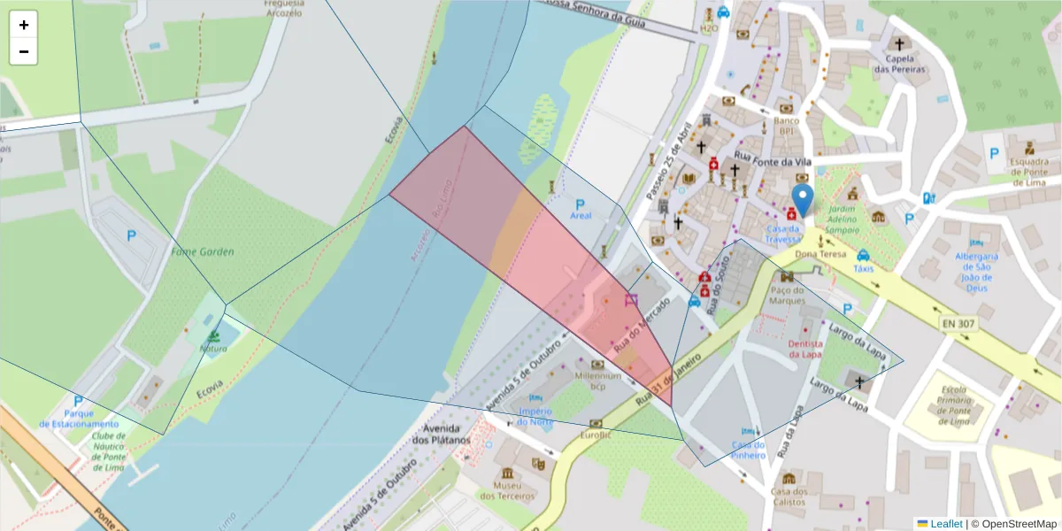 Mapa detalhado do código postal 4990-058 com limites, códigos postais vizinhos e agências dos correios