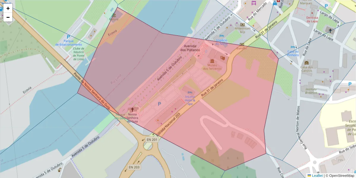 Mapa detalhado do código postal 4990-072 com limites, códigos postais vizinhos e agências dos correios