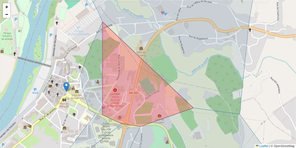 Mapa detalhado do código postal 4990-078 com limites, códigos postais vizinhos e agências dos correios