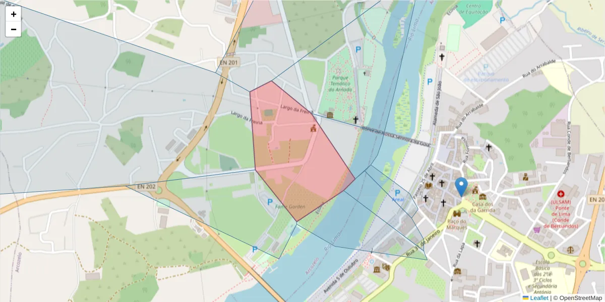 Mapa detalhado do código postal 4990-262 com limites, códigos postais vizinhos e agências dos correios