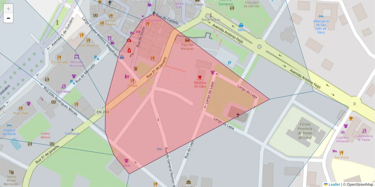 Mapa detalhado do código postal 4990-450 com limites, códigos postais vizinhos e agências dos correios