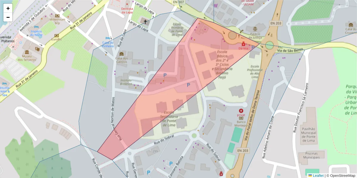 Mapa detalhado do código postal 4990 com limites, códigos postais vizinhos e agências dos correios
