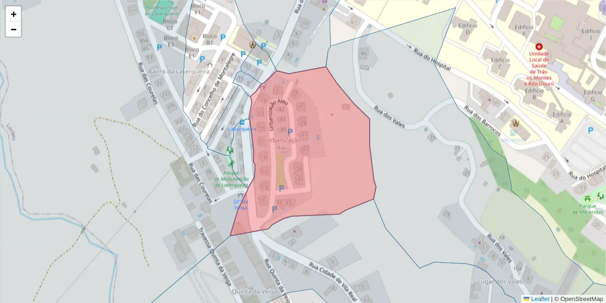Mapa detalhado do código postal 5000-054 com limites, códigos postais vizinhos e agências dos correios