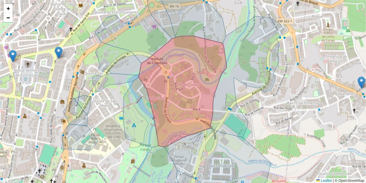 Mapa detalhado do código postal 5000-058 com limites, códigos postais vizinhos e agências dos correios