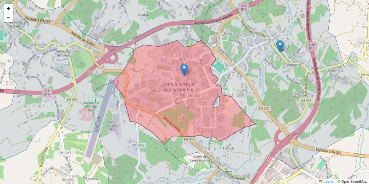 Mapa detalhado do código postal 5000-082 com limites, códigos postais vizinhos e agências dos correios