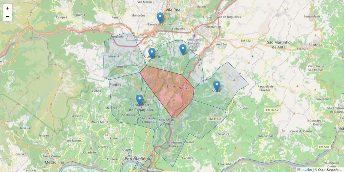 Mapa detalhado do código postal 5000-092 com limites, códigos postais vizinhos e agências dos correios