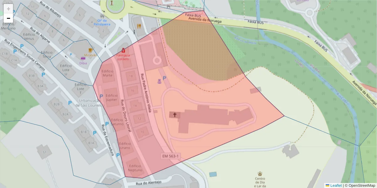Mapa detalhado do código postal 5000-179 com limites, códigos postais vizinhos e agências dos correios