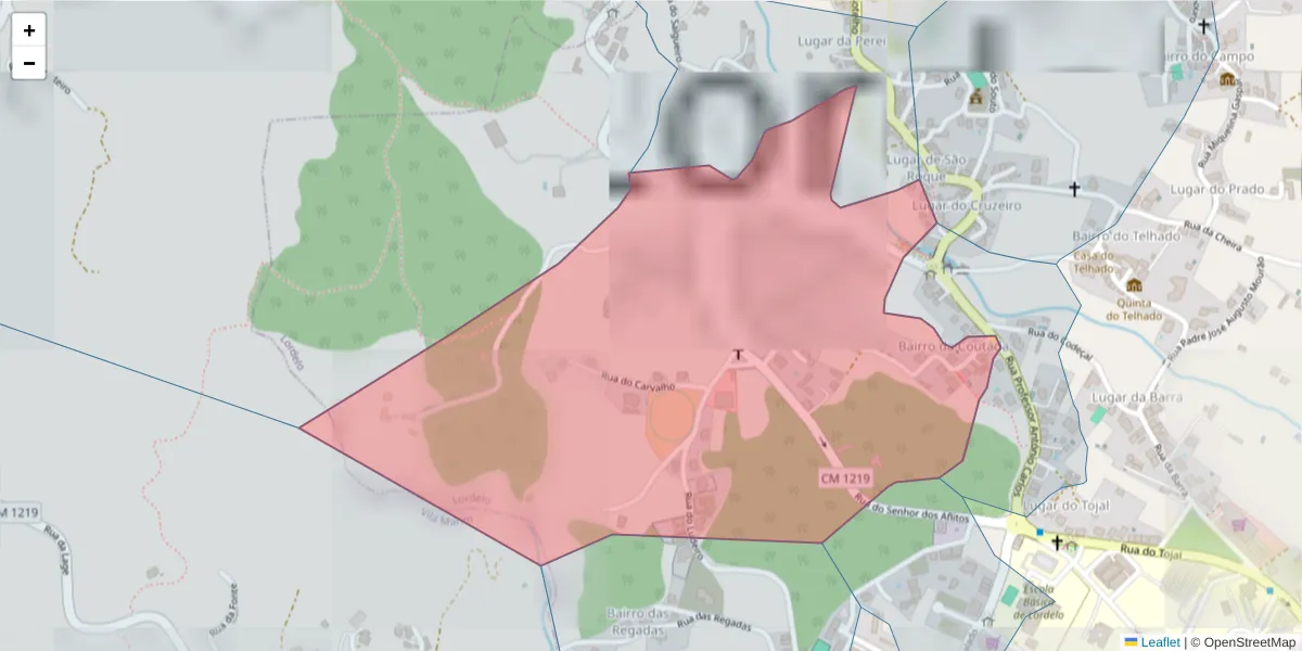 Mapa detalhado do código postal 5000-195 com limites, códigos postais vizinhos e agências dos correios