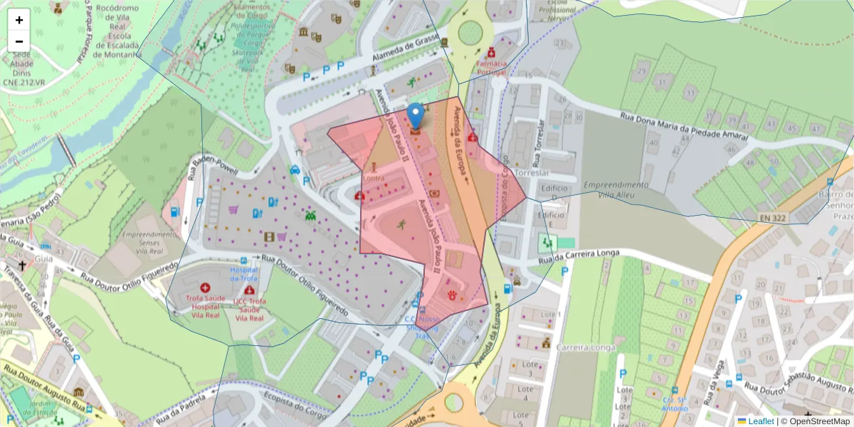 Mapa detalhado do código postal 5000-198 com limites, códigos postais vizinhos e agências dos correios