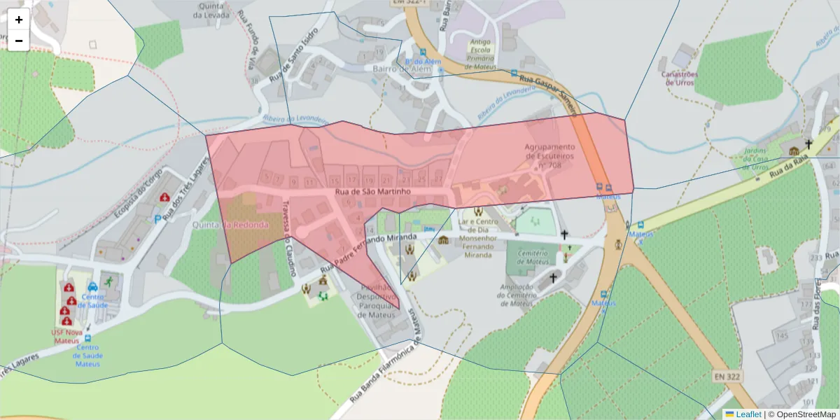 Mapa detalhado do código postal 5000-280 com limites, códigos postais vizinhos e agências dos correios