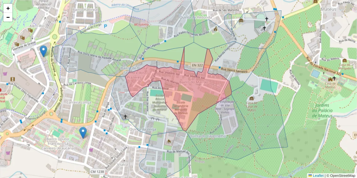 Mapa detalhado do código postal 5000-281 com limites, códigos postais vizinhos e agências dos correios