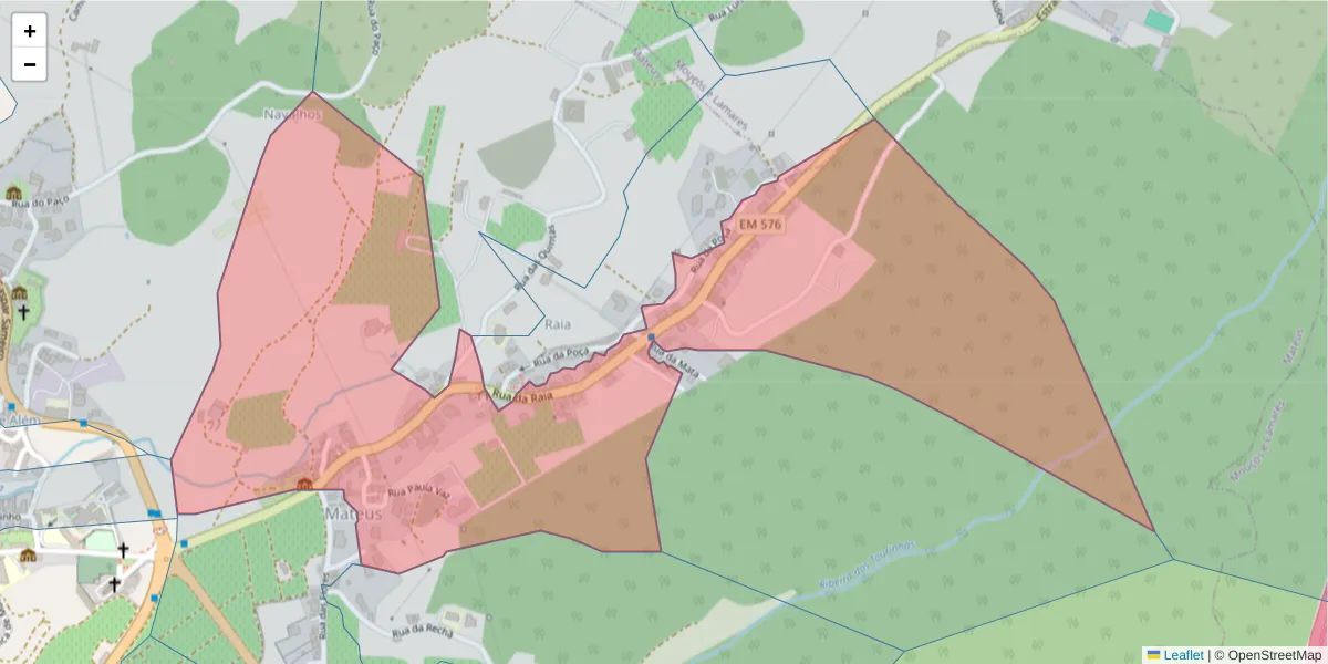 Mapa detalhado do código postal 5000-285 com limites, códigos postais vizinhos e agências dos correios
