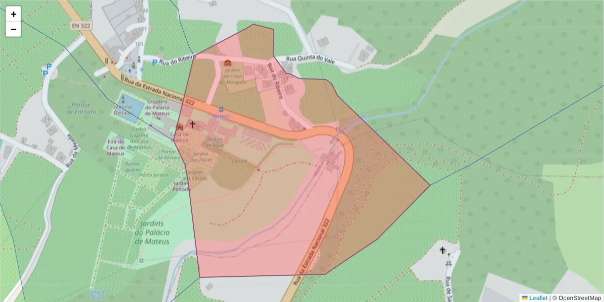 Mapa detalhado do código postal 5000-290 com limites, códigos postais vizinhos e agências dos correios