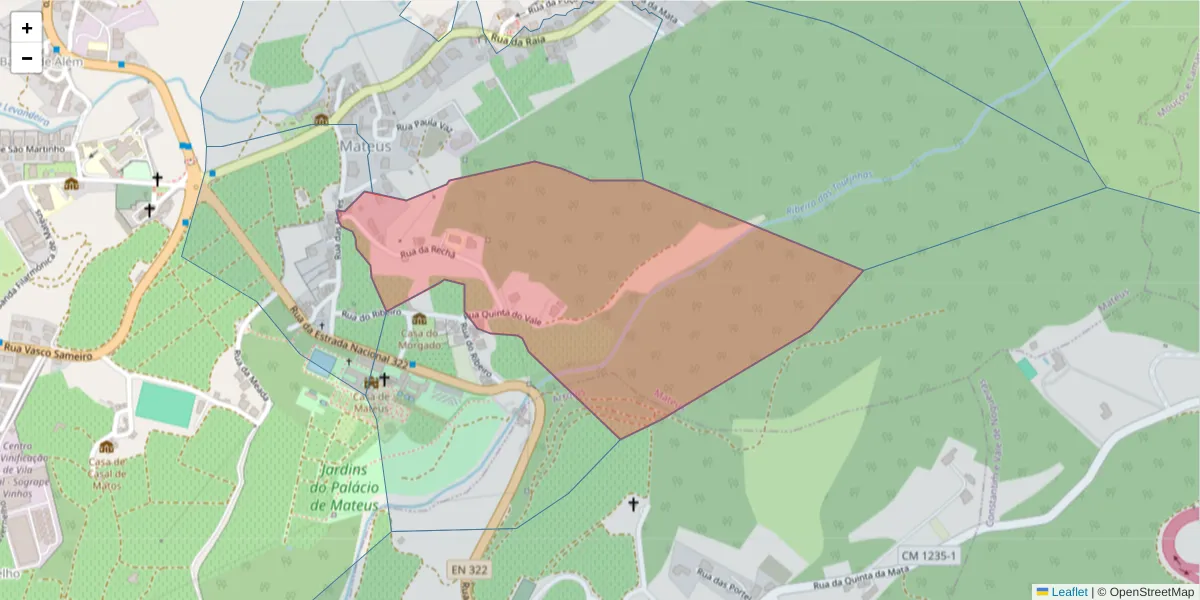 Mapa detalhado do código postal 5000-291 com limites, códigos postais vizinhos e agências dos correios