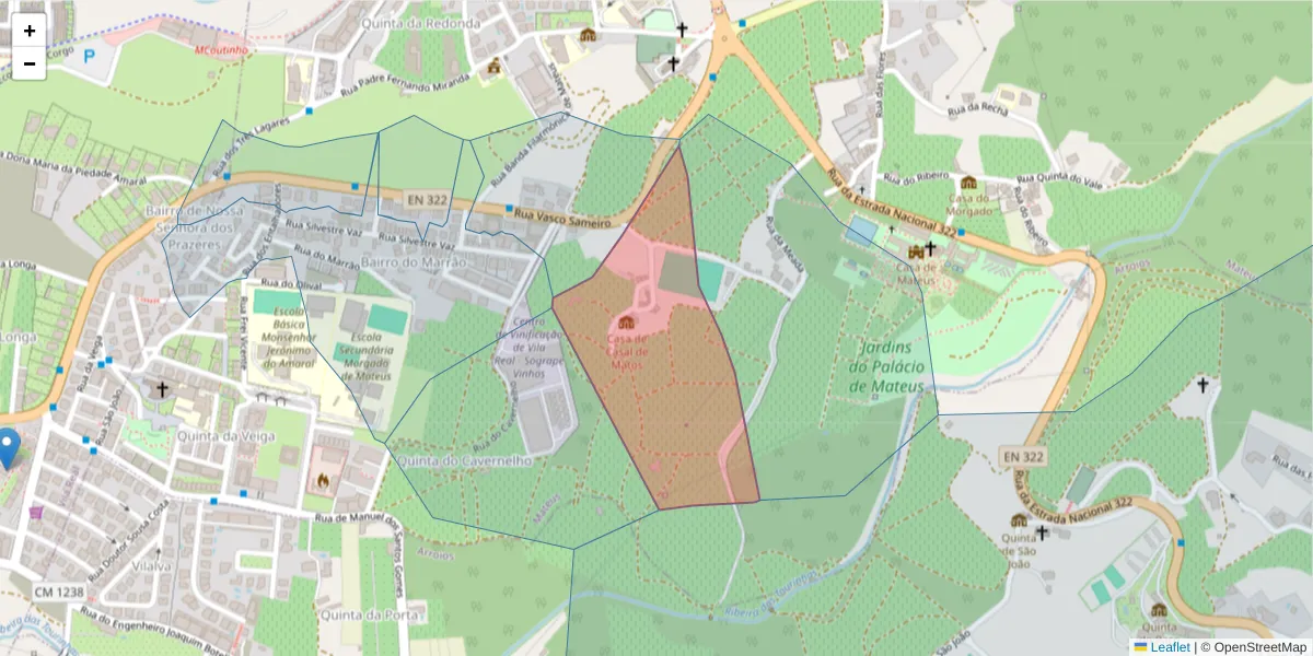 Mapa detalhado do código postal 5000-293 com limites, códigos postais vizinhos e agências dos correios