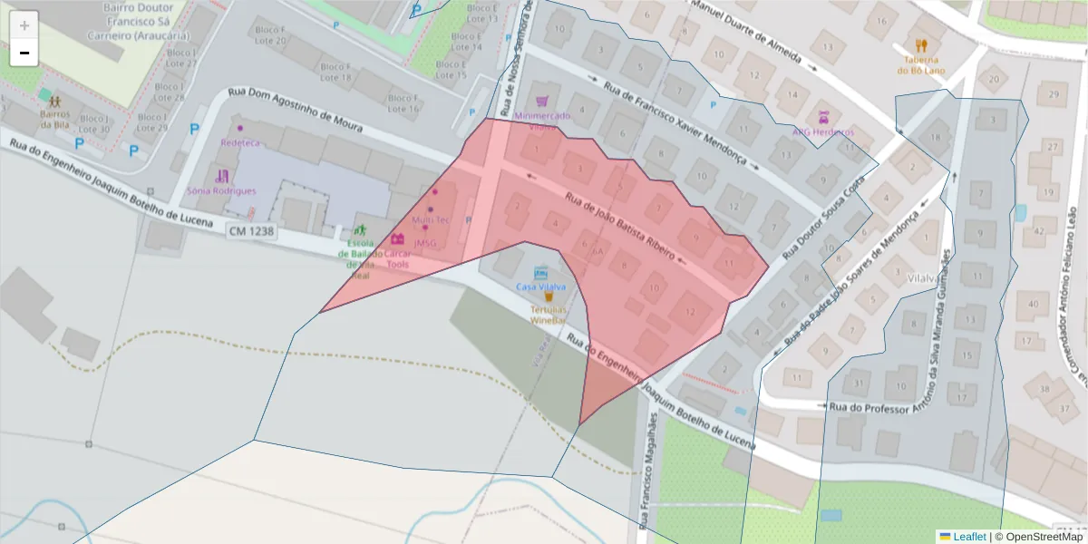 Mapa detalhado do código postal 5000-403 com limites, códigos postais vizinhos e agências dos correios