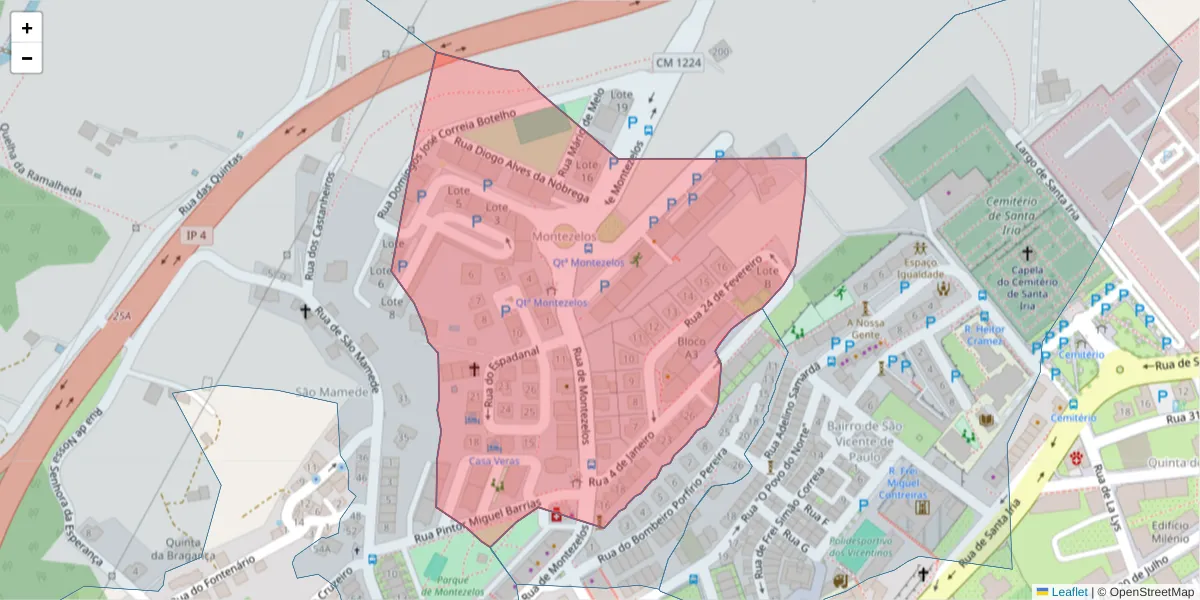 Mapa detalhado do código postal 5000-410 com limites, códigos postais vizinhos e agências dos correios