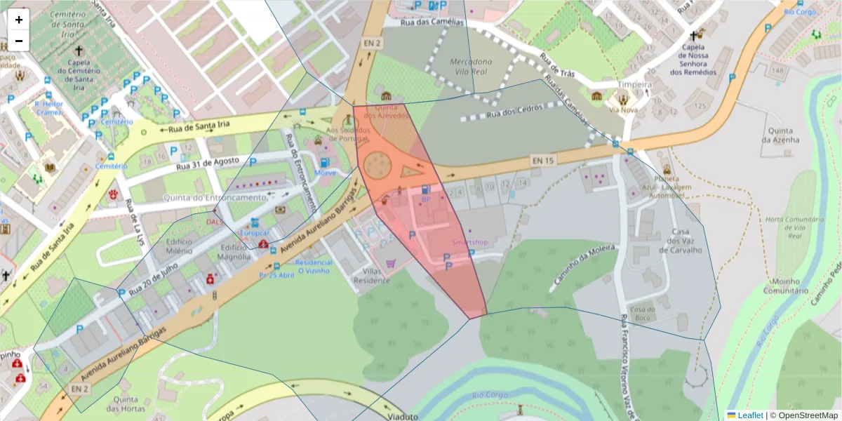 Mapa detalhado do código postal 5000-424 com limites, códigos postais vizinhos e agências dos correios
