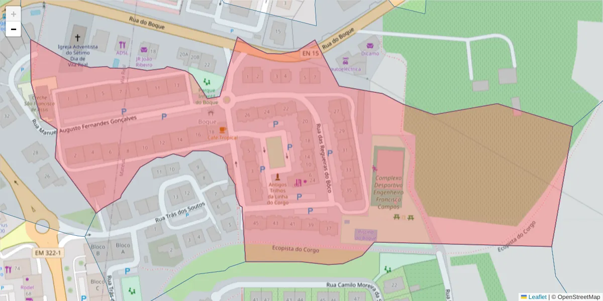 Mapa detalhado do código postal 5000-429 com limites, códigos postais vizinhos e agências dos correios