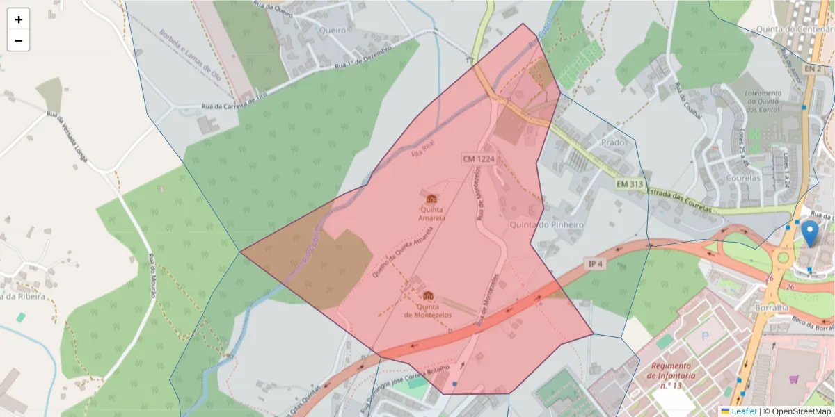 Mapa detalhado do código postal 5000-433 com limites, códigos postais vizinhos e agências dos correios
