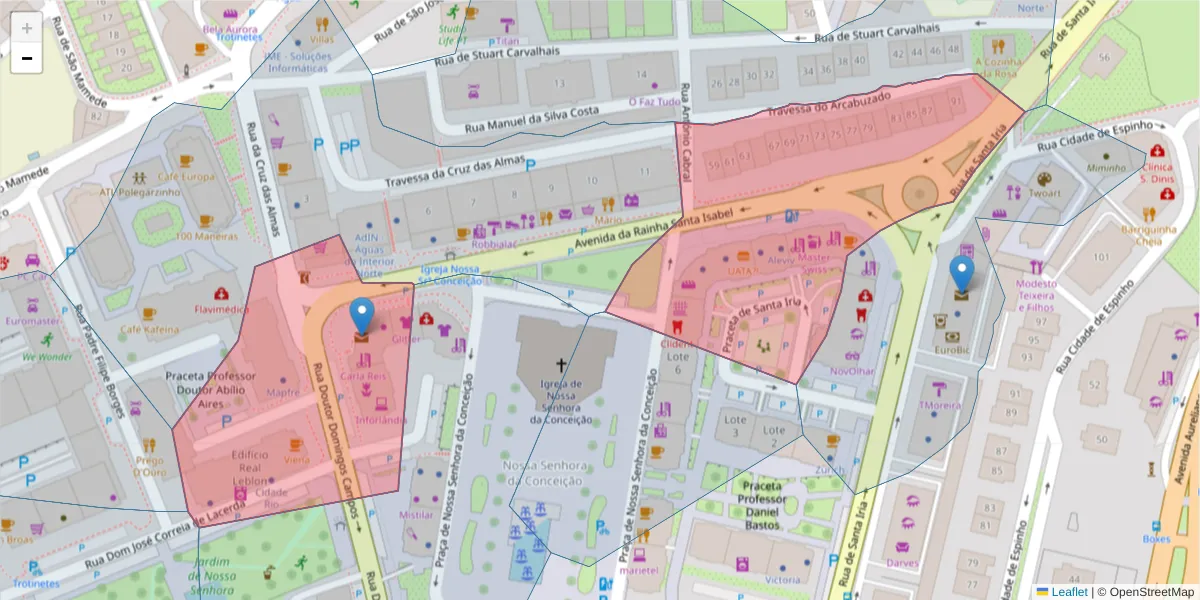 Mapa detalhado do código postal 5000-434 com limites, códigos postais vizinhos e agências dos correios
