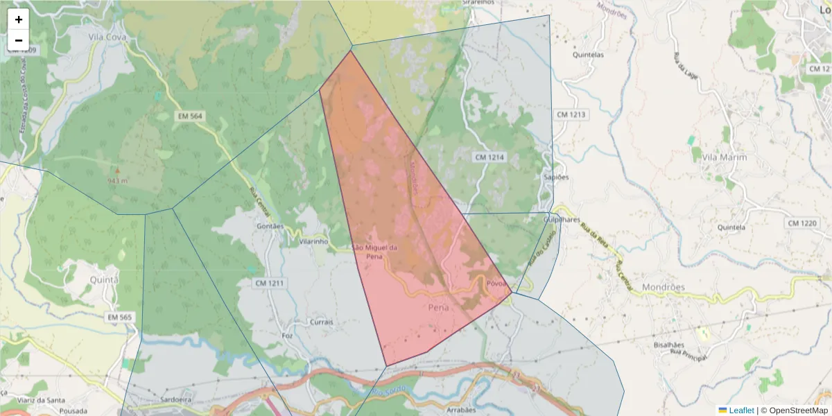 Mapa detalhado do código postal 5000-481 com limites, códigos postais vizinhos e agências dos correios