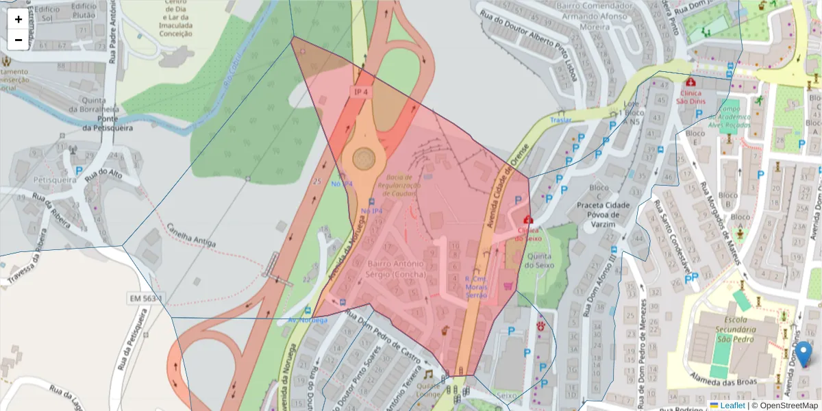 Mapa detalhado do código postal 5000-501 com limites, códigos postais vizinhos e agências dos correios