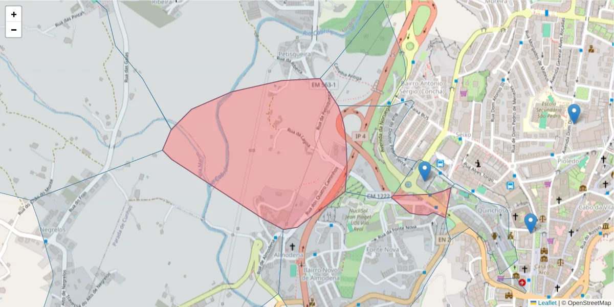 Mapa detalhado do código postal 5000-519 com limites, códigos postais vizinhos e agências dos correios