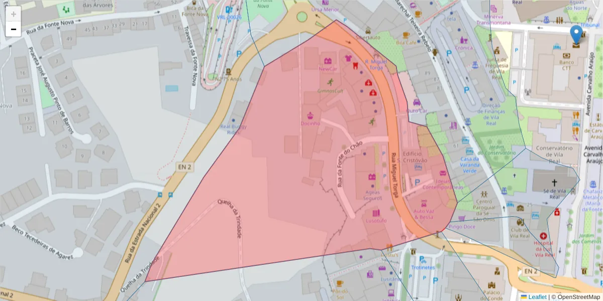 Mapa detalhado do código postal 5000-524 com limites, códigos postais vizinhos e agências dos correios
