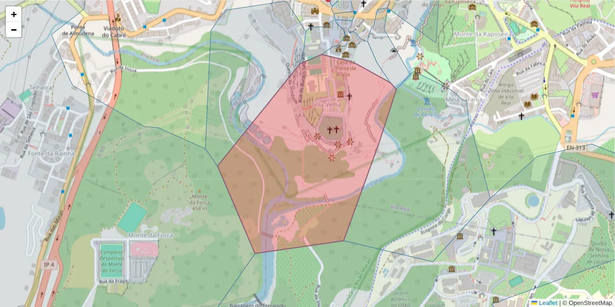 Mapa detalhado do código postal 5000-528 com limites, códigos postais vizinhos e agências dos correios