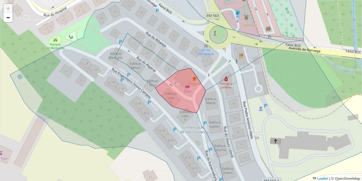Mapa detalhado do código postal 5000-543 com limites, códigos postais vizinhos e agências dos correios