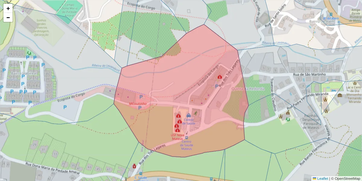 Mapa detalhado do código postal 5000-577 com limites, códigos postais vizinhos e agências dos correios