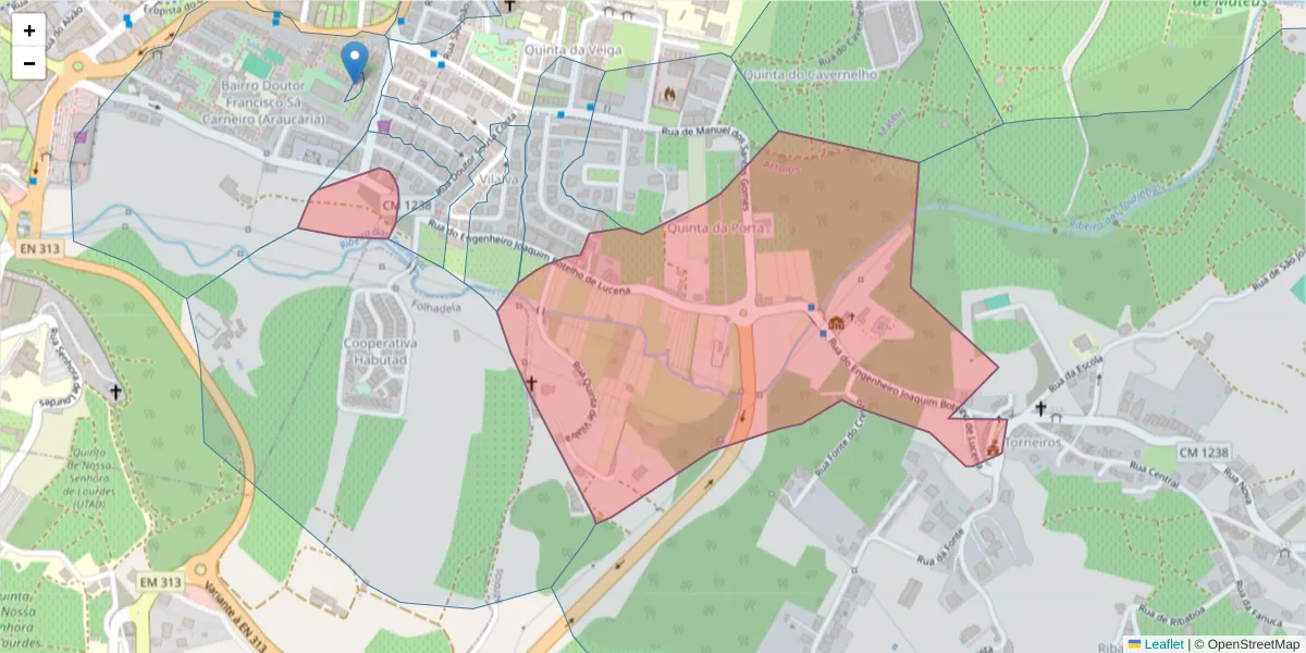 Mapa detalhado do código postal 5000-586 com limites, códigos postais vizinhos e agências dos correios