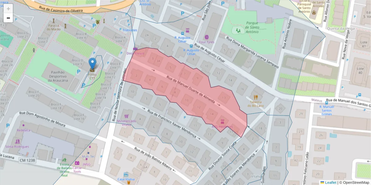 Mapa detalhado do código postal 5000-588 com limites, códigos postais vizinhos e agências dos correios