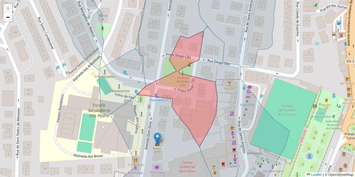 Mapa detalhado do código postal 5000-599 com limites, códigos postais vizinhos e agências dos correios