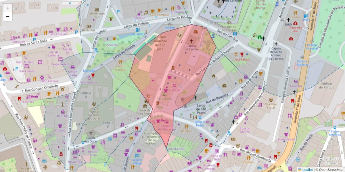 Mapa detalhado do código postal 5000-605 com limites, códigos postais vizinhos e agências dos correios