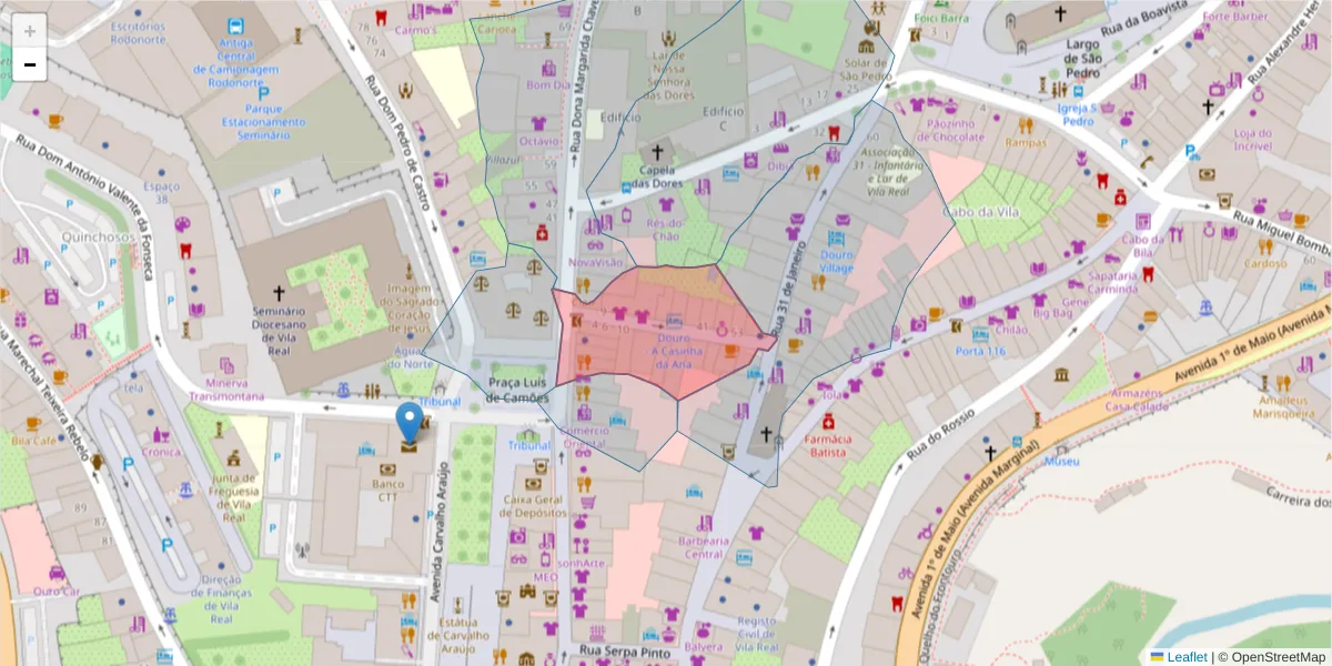 Mapa detalhado do código postal 5000-613 com limites, códigos postais vizinhos e agências dos correios