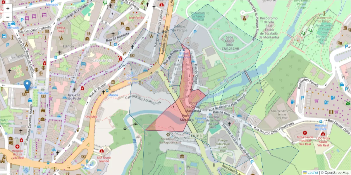 Mapa detalhado do código postal 5000-617 com limites, códigos postais vizinhos e agências dos correios
