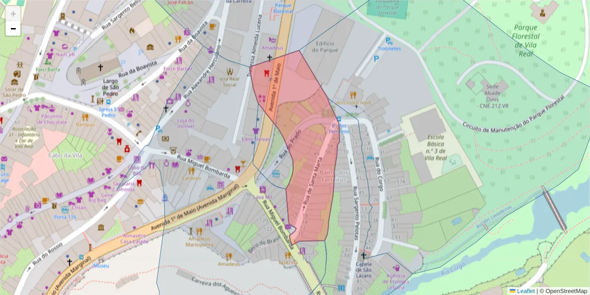 Mapa detalhado do código postal 5000-619 com limites, códigos postais vizinhos e agências dos correios