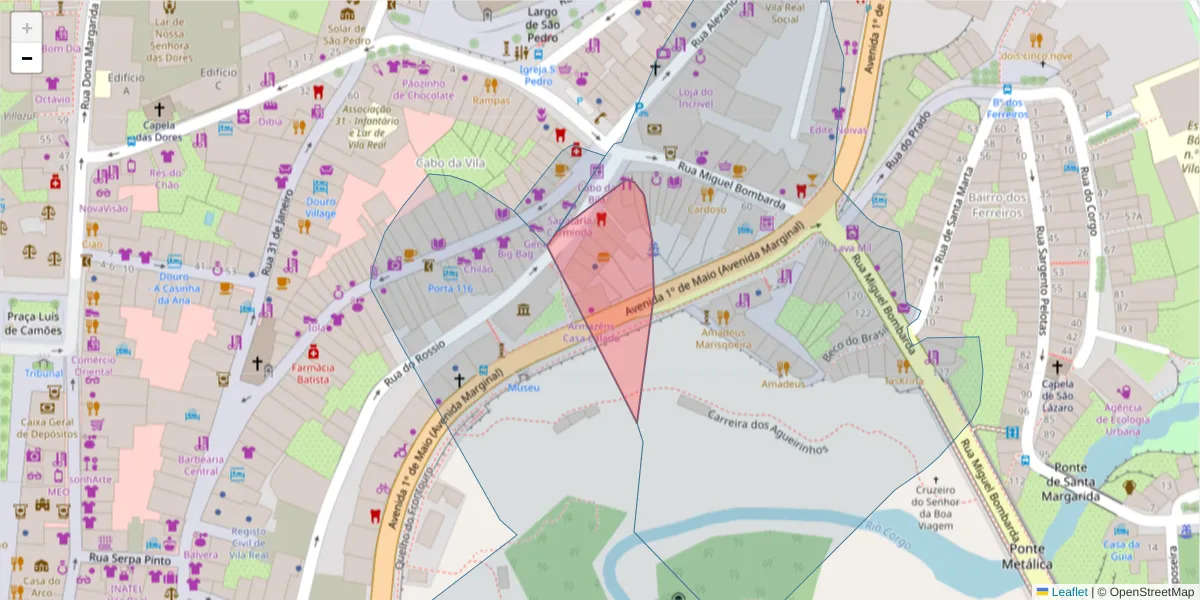 Mapa detalhado do código postal 5000-625 Vila Real com limites, códigos postais vizinhos e agências dos correios